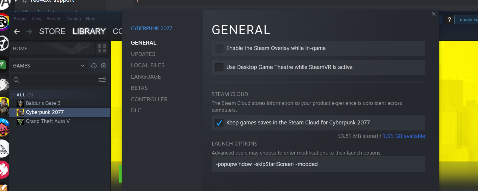 Steam game settings