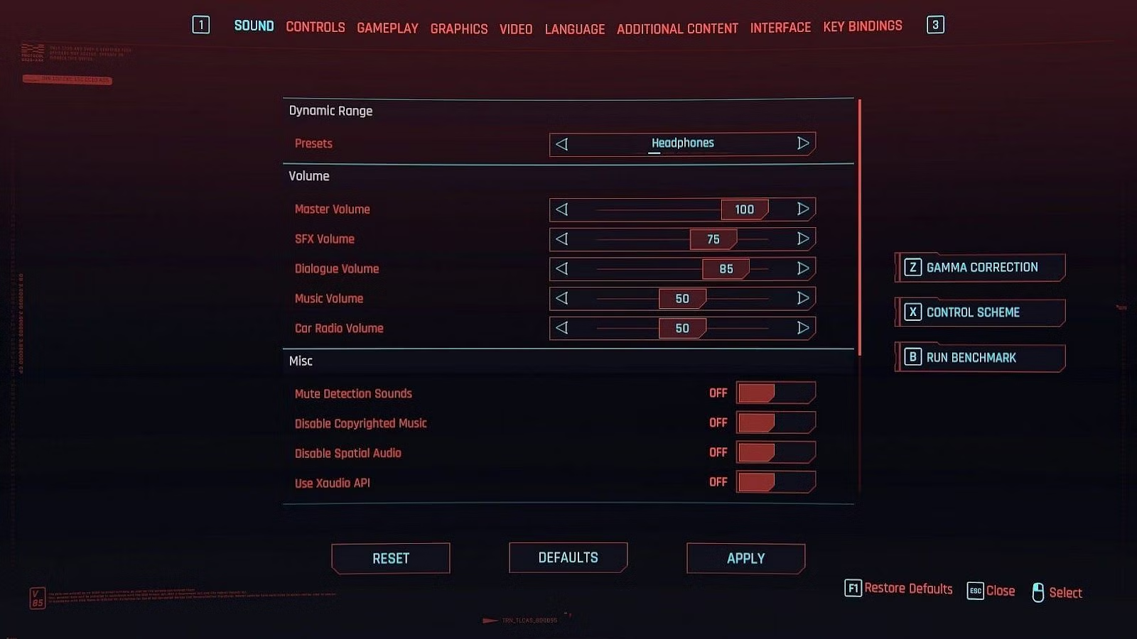 Cyberpunk volume settings